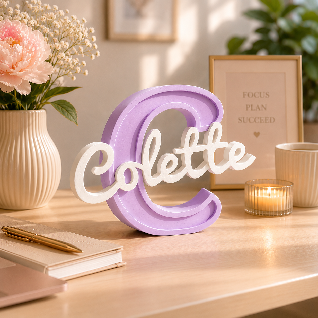Wondermade Signature Centerpiece Letter C Lavender Desk - Personalised Gift 3D Display Decorative Plaque Singapore