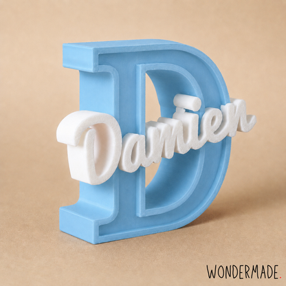 Wondermade Signature Centerpiece Letter D Blue Right View - Personalised 3D Display Decorative Plaque Singapore