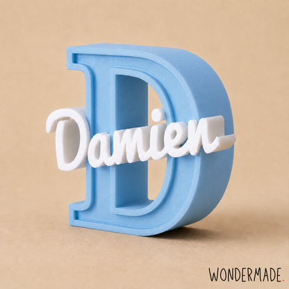 Wondermade Signature Centerpiece Letter D Blue Side View - Personalised 3D Display Decorative Plaque Singapore