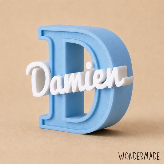 Wondermade Signature Centerpiece Letter D Blue Side View - Personalised 3D Display Decorative Plaque Singapore