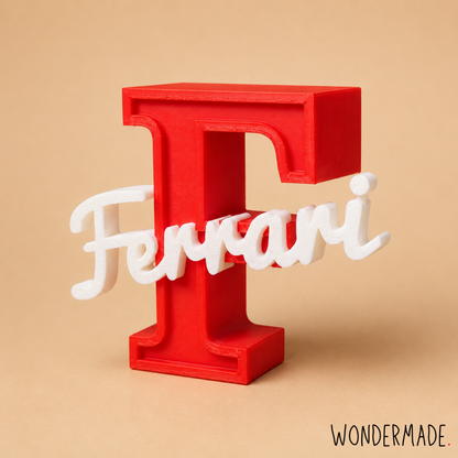 Wondermade Signature Centerpiece Letter F Red Right Angle View - Personalised 3D Display Decorative Plaque Singapore