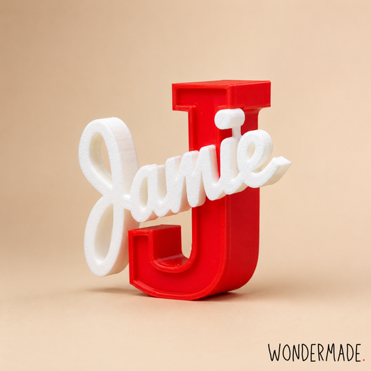 Wondermade Signature Centerpiece Letter J Red Right View - Personalised 3D Display Decorative Plaque Singapore