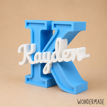 Wondermade Signature Centerpiece Letter K Blue Angle View - Personalised 3D Display Decorative Plaque Singapore