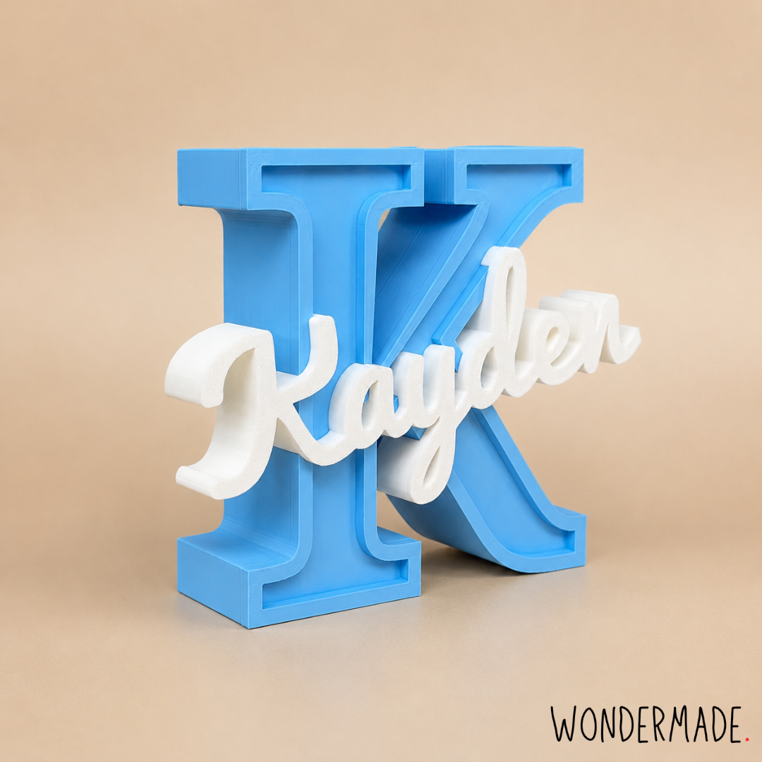 Wondermade Signature Centerpiece Letter K Blue Front View - Personalised 3D Display Decorative Plaque Singapore