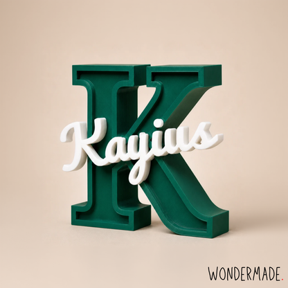 Wondermade Signature Centerpiece Letter K Green Angle View - Personalised 3D Display Decorative Plaque Singapore