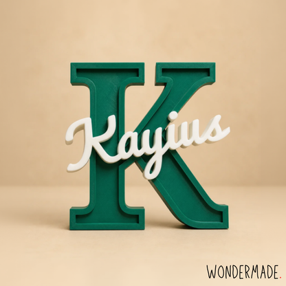 Wondermade Signature Centerpiece Letter K Green Front View - Personalised 3D Display Decorative Plaque Singapore