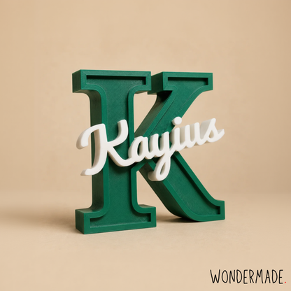 Wondermade Signature Centerpiece Letter K Green Side View - Personalised 3D Display Decorative Plaque Singapore